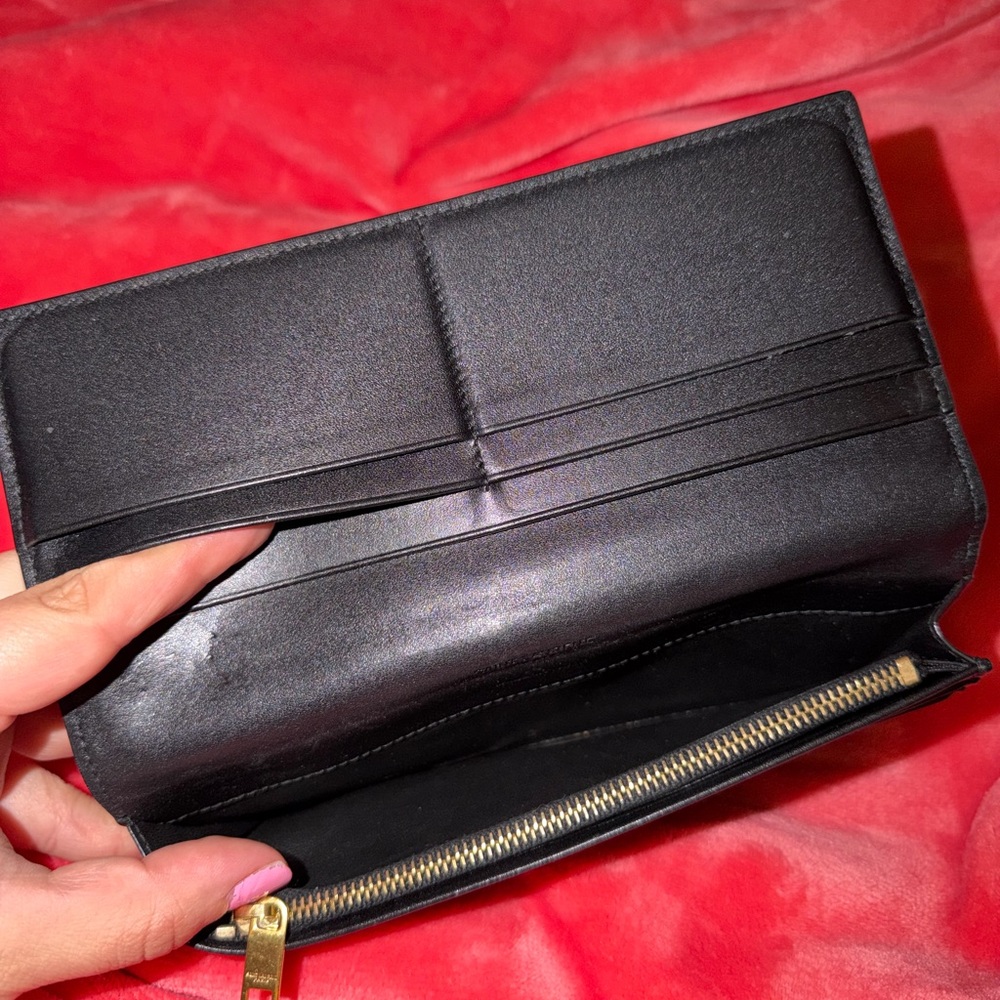 Authentic Vintage Saint Laurent Black Leather Long Wallet with Gold Logo - Picture 5 of 5